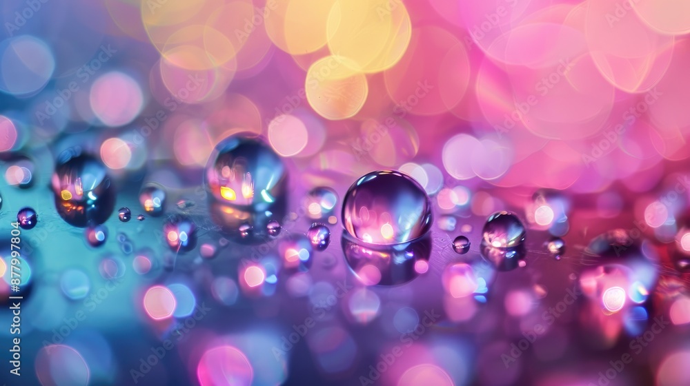Soft focused water droplets with colorful bokeh in the background Soft focused water droplets with colorful bokeh in the background