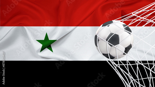 Football ball with the national flag of Syria. Flag of Syria. Horizontal Realistic waving flag of State of Syria. Fabric textured flowing flag of Syria. vector illustrator