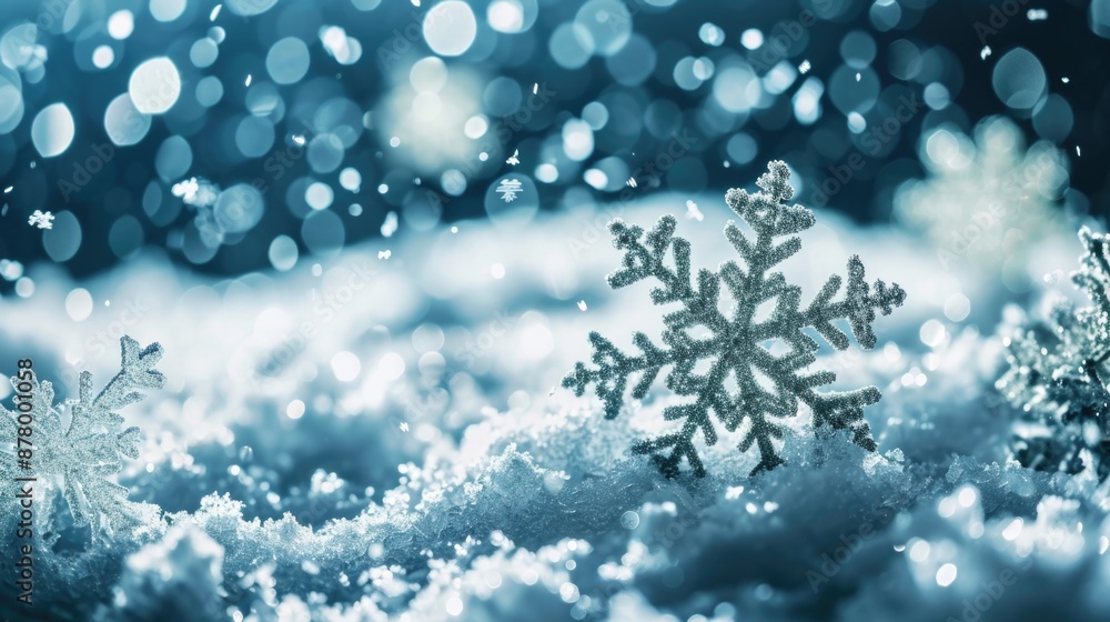 A single snowflake sits atop a pile of snow, perfect for winter scenes or frosty graphics A single snowflake sits atop a pile of snow, perfect for winter scenes or frosty graphics