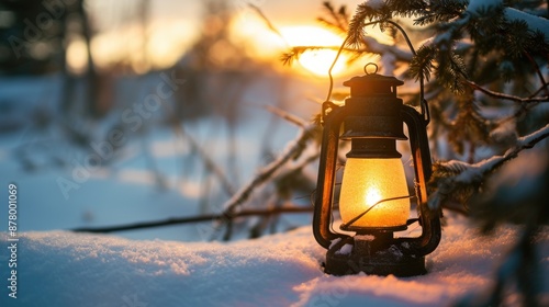 Lantern on snowy ground