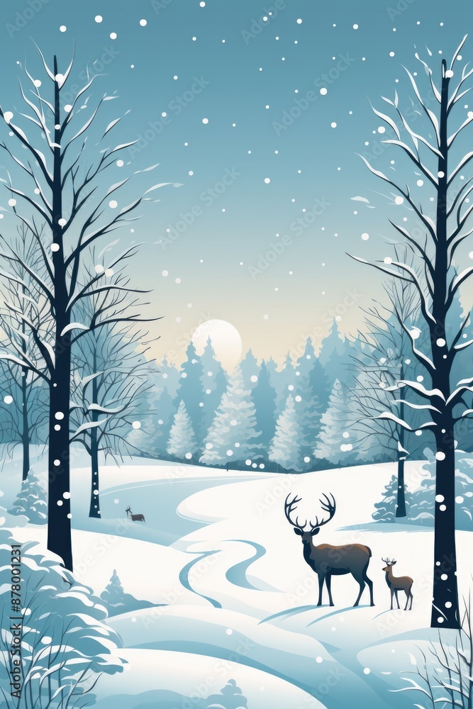 Two deer stand together in a winter woodland, perfect for nature or seasonal scenes Two deer stand together in a winter woodland, perfect for nature or seasonal scenes