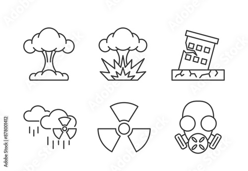Photography Line Icons Of Natural And Man-made Disasters Include An Explosion, Earthquake-da