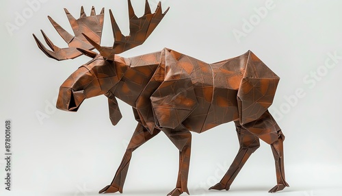 Origami moose, side view on a white background, modern design photo