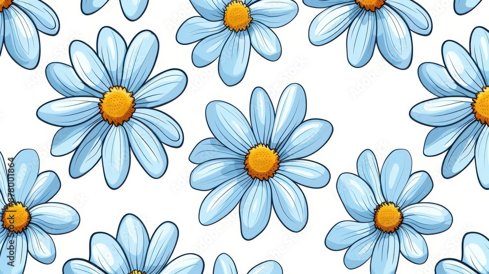 Stylish floral pattern featuring daisy flowers on a white backdrop. Perfect for fabrics, invites, wallpapers, and banners. Stylish floral pattern featuring daisy flowers on a white backdrop. Perfect for fabrics, invites, wallpapers, and banners.