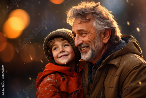 A happy moment between a grown-up and a young one, enjoying the winter weather