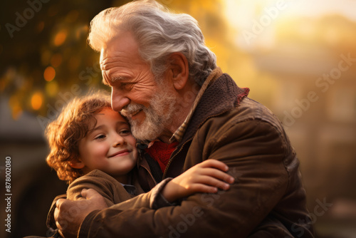 Older man and young boy embracing, warm moment © vefimov