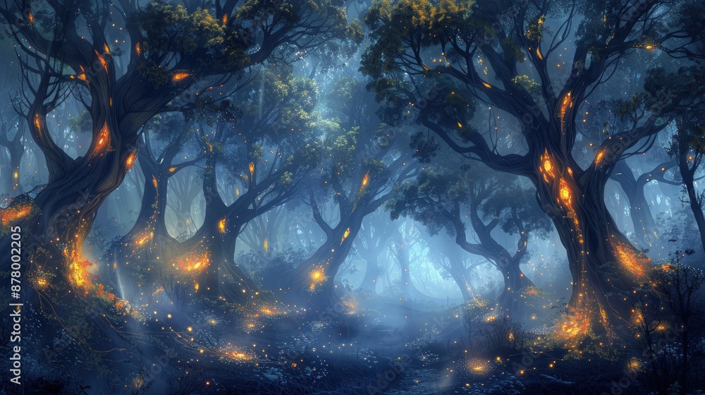 beautiful magical forest burning candles on it with sky hanging light on it beautiful magical forest burning candles on it with sky hanging light on it
