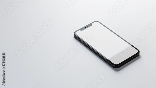 A black Smartphone with a clear screen protector on the front view on a white surface