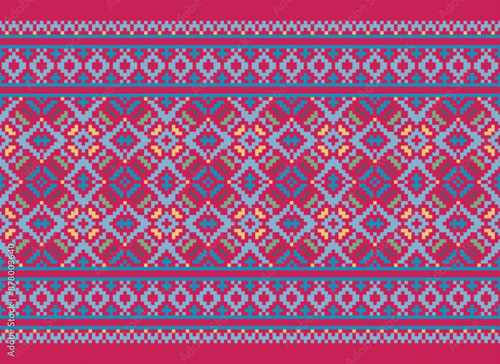 Pixel Ikat seamless ogee vector pattern. Aztec tribal abstract modern textile print. Damask style background with stripes and chevron. Ethnic watercolor fabric. Boho Pixel Ikat seamless ogee vector pattern. Aztec tribal abstract modern textile print. Damask style background with stripes and chevron. Ethnic watercolor fabric. Boho