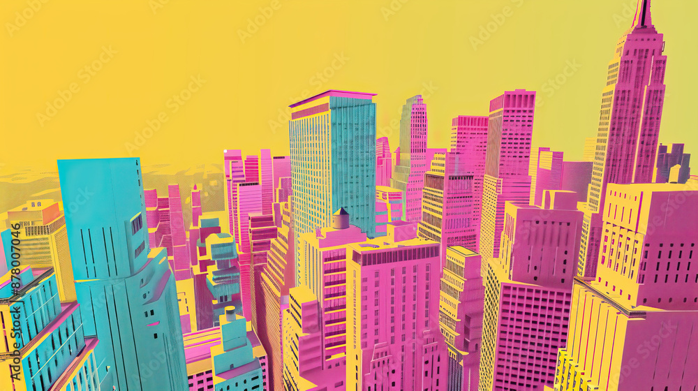 Obraz premium Risograph riso print travel poster, card, wallpaper or banner illustration, modern, isolated, clear and simple of Broadway, Theater District, New York City, USA. Texture, backdrop, screen printing