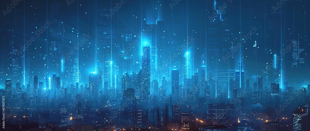 Futuristic Cityscape with Glowing Blue Lines Futuristic Cityscape with Glowing Blue Lines
