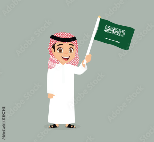 Ksa boy holding flag of Saudi Arabia 