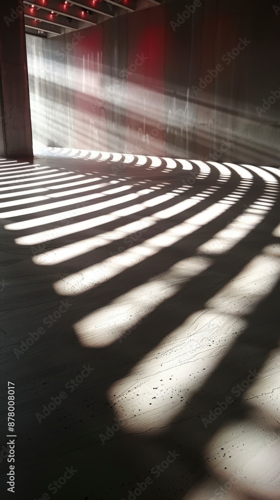 Sunlight streams through a modern building, casting long shadows on the floor Sunlight streams through a modern building, casting long shadows on the floor