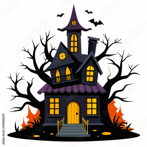 Wallpaper Mural haunted house vector illustration, halloween haunted house isolated on white, haunted house on a hill, house vector art Torontodigital.ca
