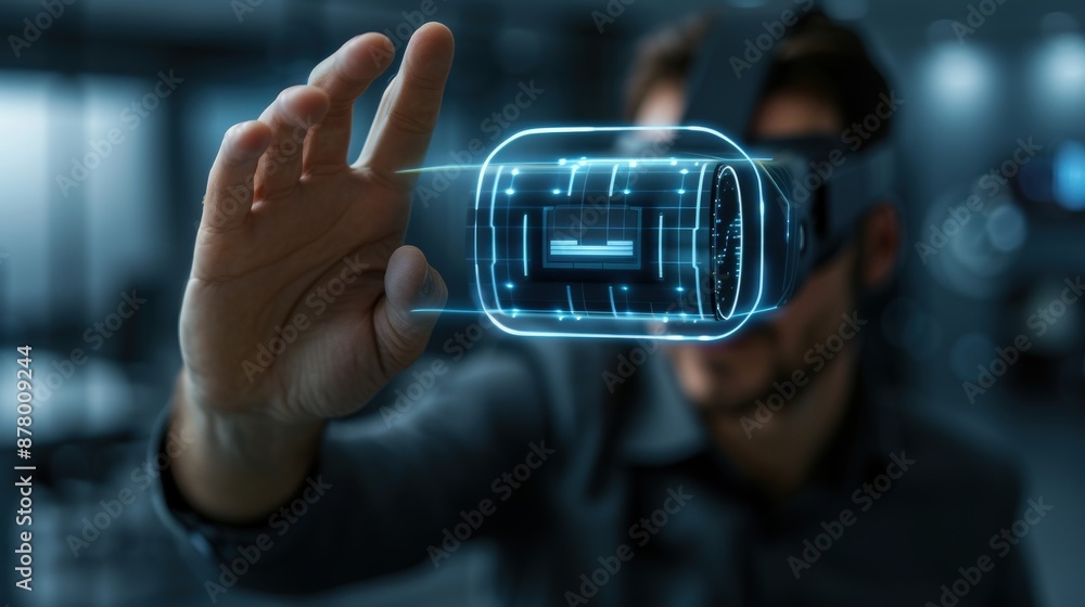A business professional using virtual reality technology in an office setting A business professional using virtual reality technology in an office setting