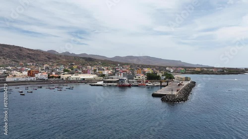 Aerial View of Tarrafal Port, Santiago Island, Cape Verde, Drone Shot photo