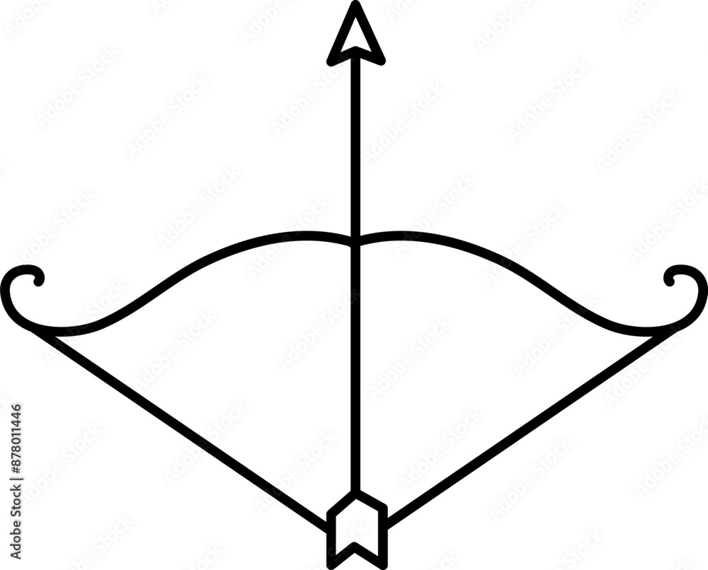 Black Linear Bow with Arrow Icon. Black Linear Bow with Arrow Icon.