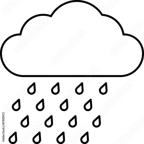 Black Line Art Raining Cloud Icon or Symbol.