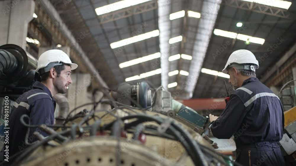 Engineer is working at train machine part factory. Engineer is working at train machine part factory.