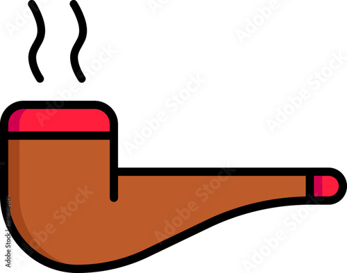 Red and Brown Hot Smoking Pipe Flat Icon.