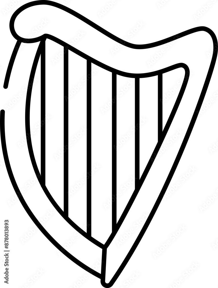 Harp Icon or Symbol in Black Linear Style. Harp Icon or Symbol in Black Linear Style.