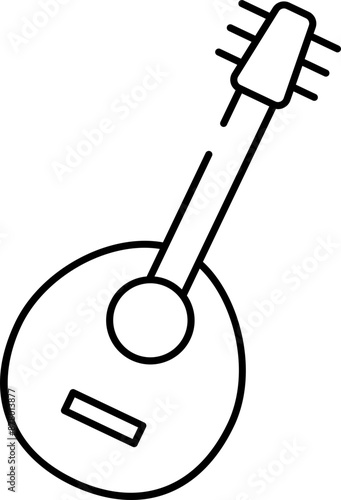 Bouzouki Instrument Icon in Black Line Art.