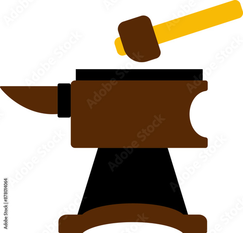 Anvil or Blacksmith Icon in Black, Brown and Yellow Color.