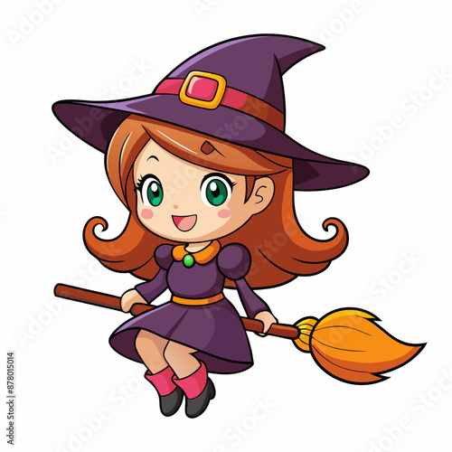 halloween witch with broom vector illustration, halloween witch isolated on white, witch with broom, witch flying with broom vector art