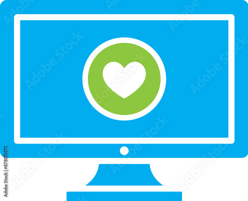 Heart Symbol in Desktop Screen for Online Chairty or Donation Icon in Green and Blue Color.