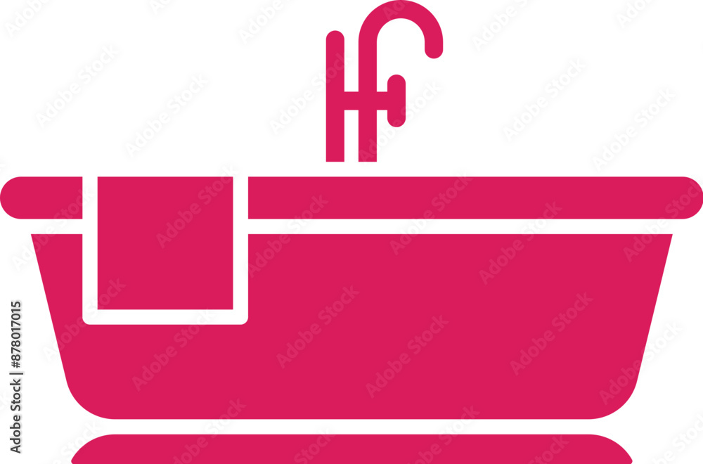 Pink and White Bathtub Icon in Flat Style. Pink and White Bathtub Icon in Flat Style.
