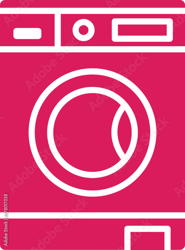 Pink and White Washing machine icon in flat style.