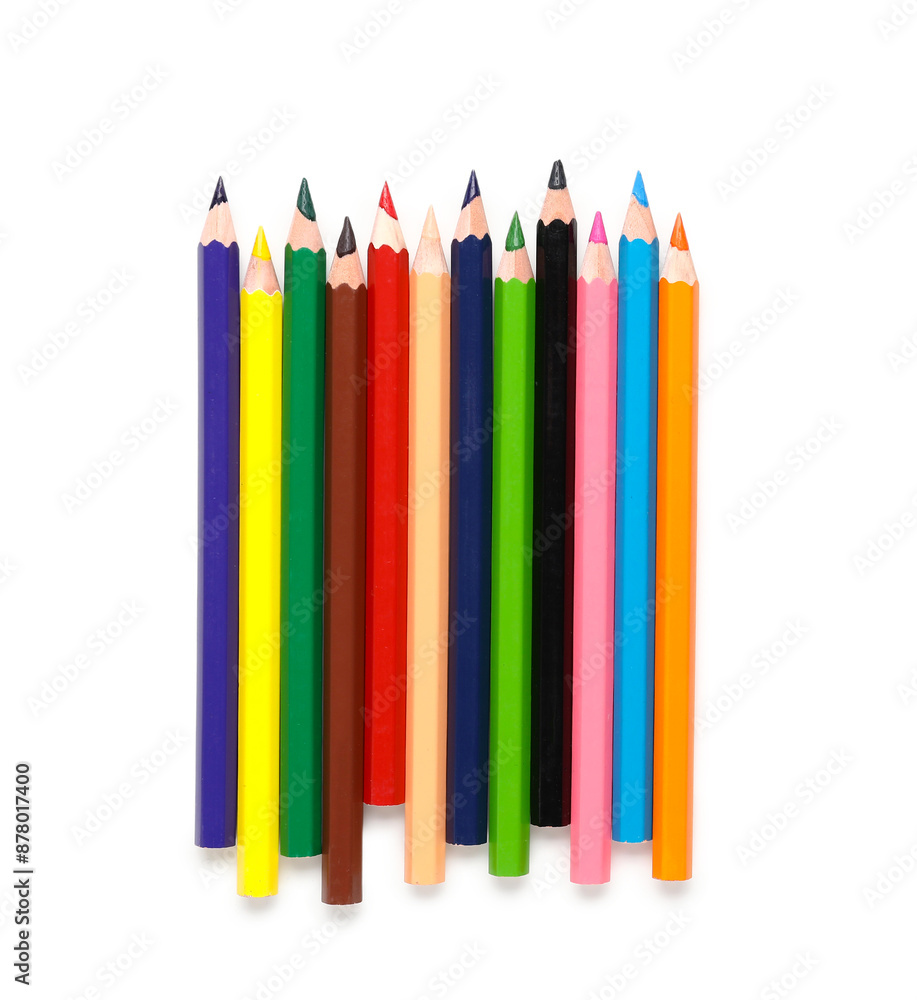 Many colorful pencils on white background Many colorful pencils on white background