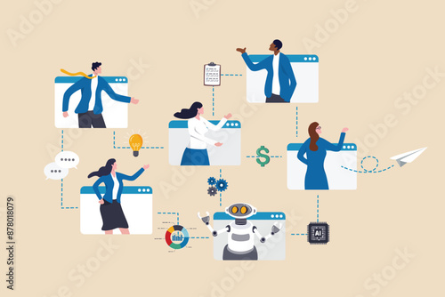 Office workflow diagram, working process, organization chart or corporate flowchart, task management, innovation working with AI artificial intelligence concept, business people on office workflow.