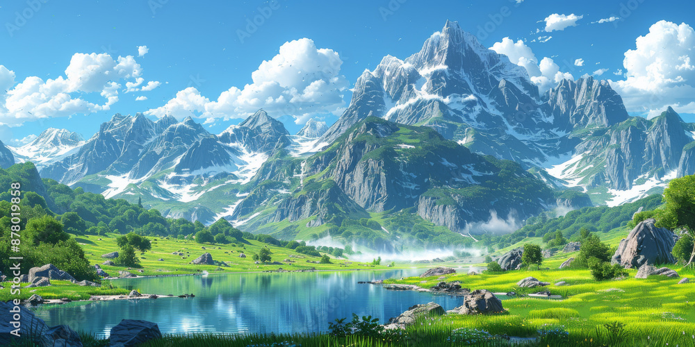 Fototapeta premium 青空にかかる虹と紫陽花の風景