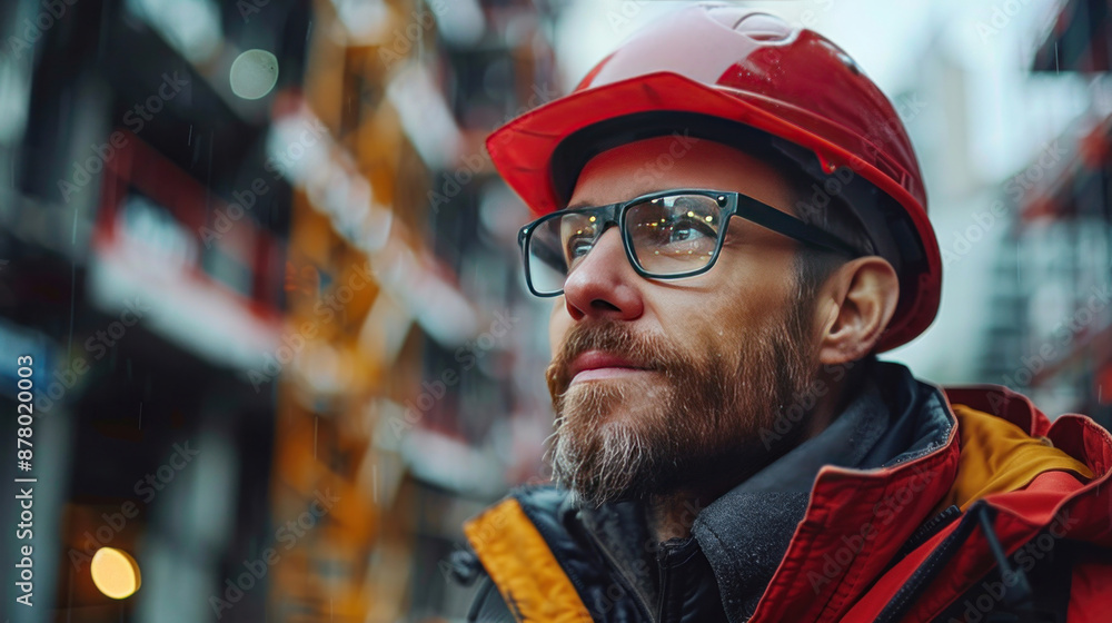 A civil engineer conducting a safety drill on a high-rise construction site. A civil engineer conducting a safety drill on a high-rise construction site.