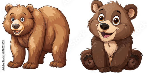 Brown Bear Cartoon Clipart Illustration Set Isolated on Transparent or White Background, PNG