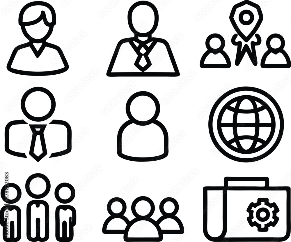 set of business icon line art illustration. idea, contact, target, organization, community, network, technology, businessman set of business icon line art illustration. idea, contact, target, organization, community, network, technology, businessman