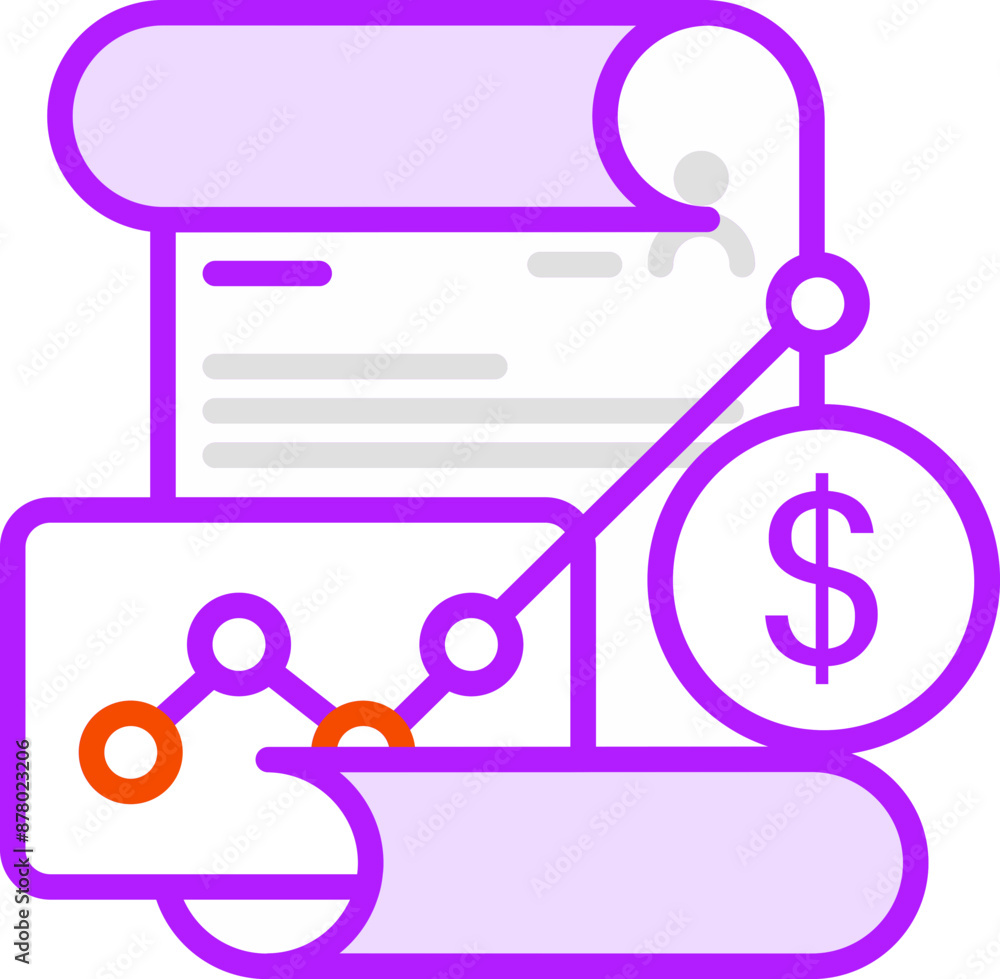 Financial Statistics Paper Icon in Purple and White Color. Financial Statistics Paper Icon in Purple and White Color.