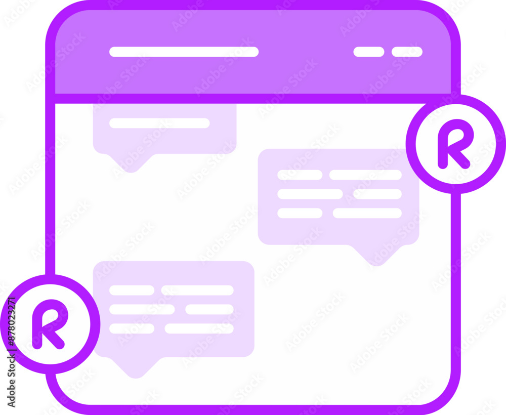 Online chatting browser icon in purple and white color. Online chatting browser icon in purple and white color.