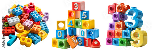 Colorful Toy Building Blocks Numbers Set Isolated on Transparent or White Background, PNG