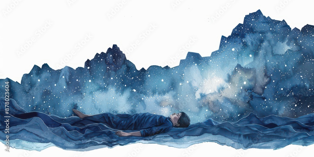 Fototapeta premium Milky Way Viewing A scene depicting a family lying on blankets