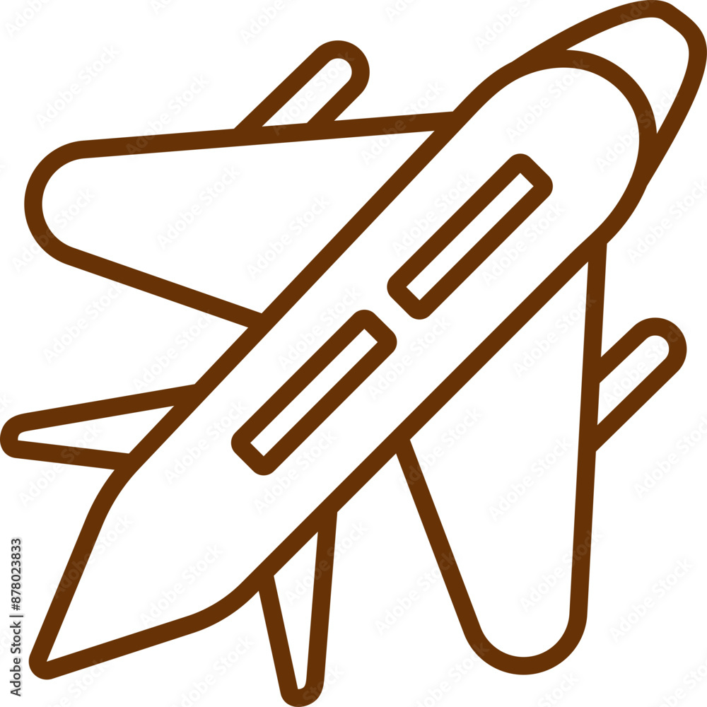 Airplane icon in brown line art. Airplane icon in brown line art.