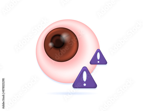red and irritated eyes. concept of eye health problems. illustration of an eye with a warning sign. symbol or icon. minimalist 3d style design. graphic elements