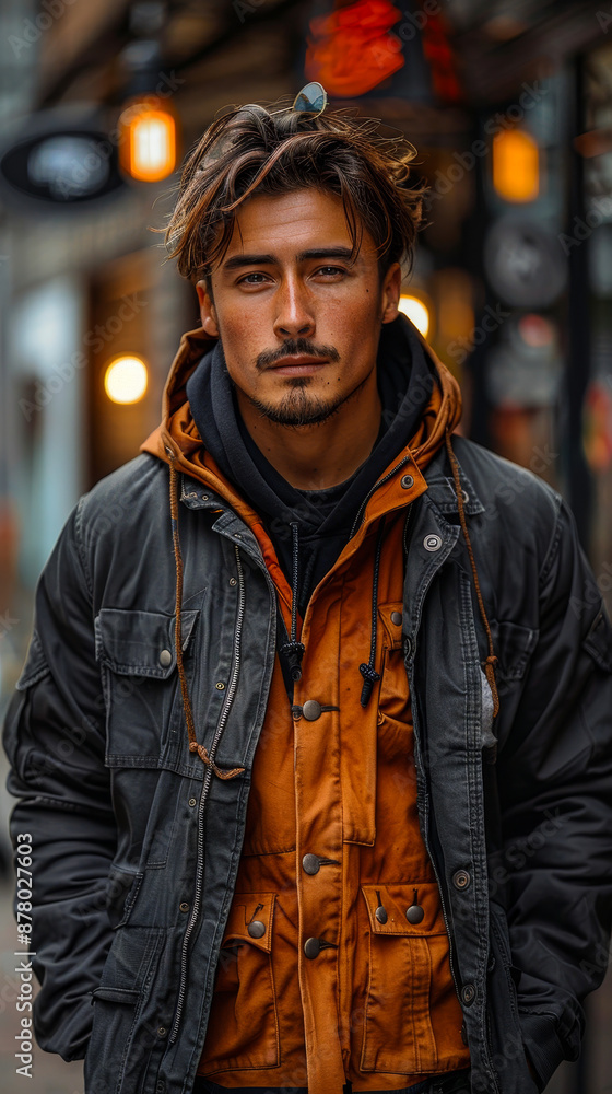Stylish Young Man in Urban Setting Wearing Contemporary Jacket on Light Background During Daytime, Street Fashion and Modern Lifestyle Stylish Young Man in Urban Setting Wearing Contemporary Jacket on Light Background During Daytime, Street Fashion and Modern Lifestyle