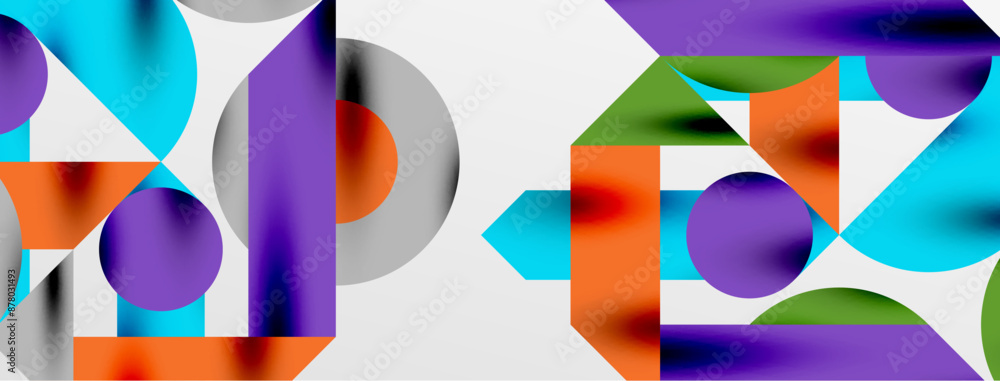 Circles and shadows. Colorful round elements with triangles, semi circles and other shapes. Vector Illustration For Wallpaper, Banner, Background, Card, Book Illustration, landing page Circles and shadows. Colorful round elements with triangles, semi circles and other shapes. Vector Illustration For Wallpaper, Banner, Background, Card, Book Illustration, landing page