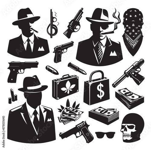 gangster elements collection vector illustration
