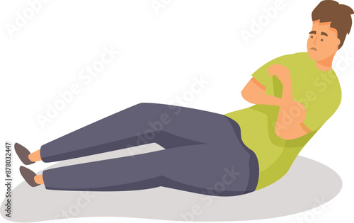 Young man is working out on the floor, doing sit ups to get in shape