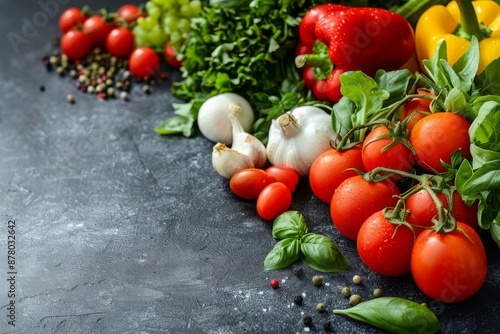 Fresh Vegetables on Dark Countertop With Spices