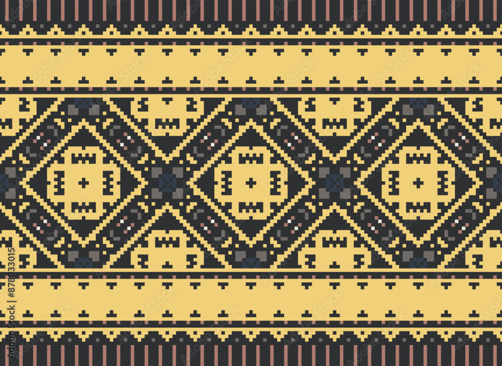 Ikat Embroidery Oriental Pixel Pattern Cream Background. Abstract,vector,illustration. Texture,cross Stitch,scarf,decoration,motifs,wallpaper. Ikat Embroidery Oriental Pixel Pattern Cream Background. Abstract,vector,illustration. Texture,cross Stitch,scarf,decoration,motifs,wallpaper.