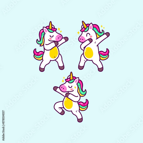 Cute unicorn doodle with funny pose collection set